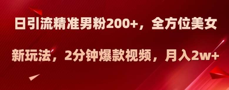 日引流精准男粉200+，全方位美女新玩法，2分钟爆款视频，月入2w+【揭秘】网创项目_汇创网_中创网_福缘网_冒泡网_资源整合平台网创吧