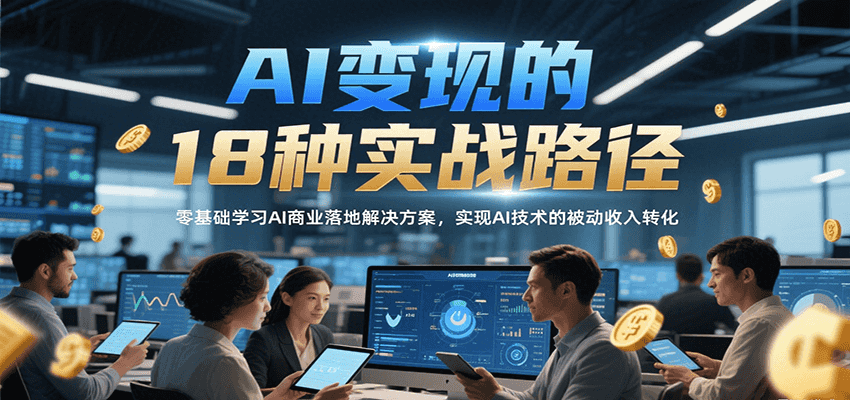 AI变现的18种实战路径，零基础学习AI商业落地解决方案，实现AI技术的被动收入转化网创吧-网创项目资源站-副业项目-创业项目-搞钱项目网创吧