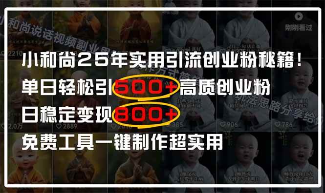 （14436期）小和尚2025年实用引流秘籍！单日轻松引500+高质量创业粉，日变现800+，…网创项目_汇创网_中创网_福缘网_冒泡网_资源整合平台网创吧