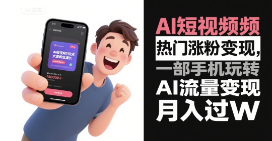 AI短视频热门涨粉变现，一部手机玩转AI流量变现，月入过W网创吧-网创项目资源站-副业项目-创业项目-搞钱项目网创吧