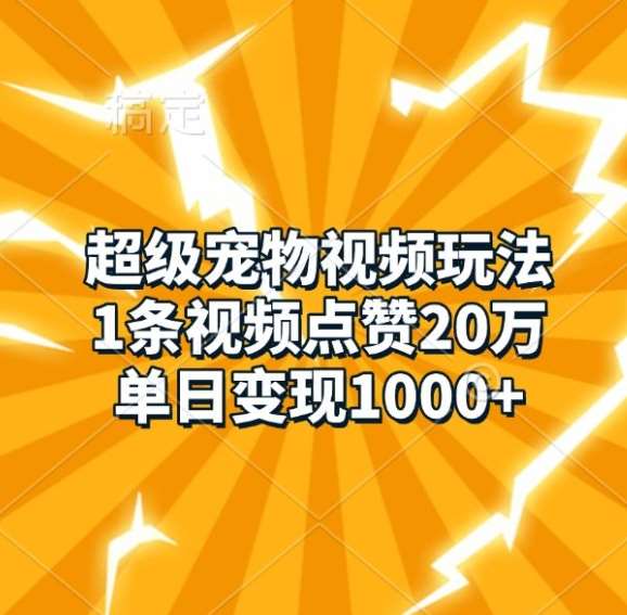 超级宠物视频玩法，1条视频点赞20万，单日变现1k网创项目_汇创网_中创网_福缘网_冒泡网_资源整合平台网创吧