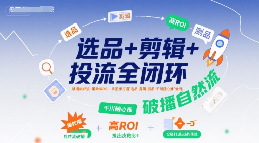 选品+剪辑+投流全闭环，破播自然流+撬动高ROI，手把手打通“选品-剪辑-测品-千川随心推”全链网创项目_汇创网_中创网_福缘网_冒泡网_资源整合平台网创吧