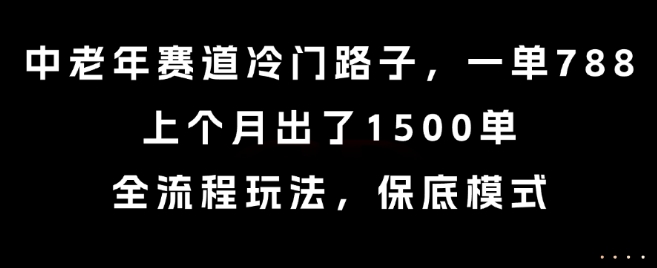 中老年赛道冷门路子，一单788，上个月出了1500单，全流程玩法，保底模式【揭秘】网创项目_汇创网_中创网_福缘网_冒泡网_资源整合平台网创吧