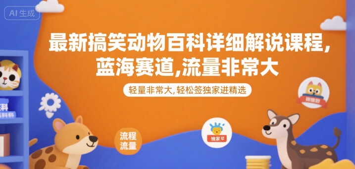 最新搞笑动物百科详细解说课程，蓝海赛道，流量非常大，轻松签独家进精选网创项目_汇创网_中创网_福缘网_冒泡网_资源整合平台网创吧
