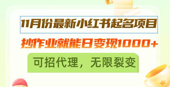 （13256期）11月份最新小红书起名项目，抄作业就能日变现1000+，可招代理，无限裂变网创项目_汇创网_中创网_福缘网_冒泡网_资源整合平台网创吧
