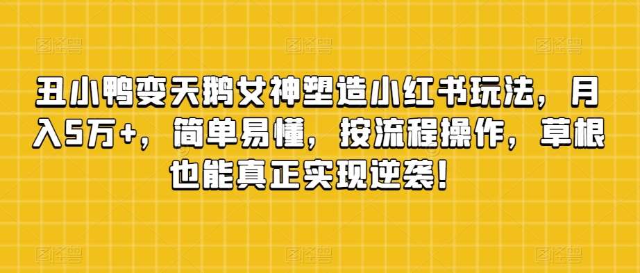 丑小鸭变天鹅女神塑造小红书玩法，月入5万+，简单易懂，按流程操作，草根也能真正实现逆袭！网创项目_汇创网_中创网_福缘网_冒泡网_资源整合平台网创吧
