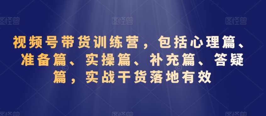 视频号带货训练营，包括心理篇、准备篇、实操篇、补充篇、答疑篇，实战干货落地有效网创项目_汇创网_中创网_福缘网_冒泡网_资源整合平台网创吧